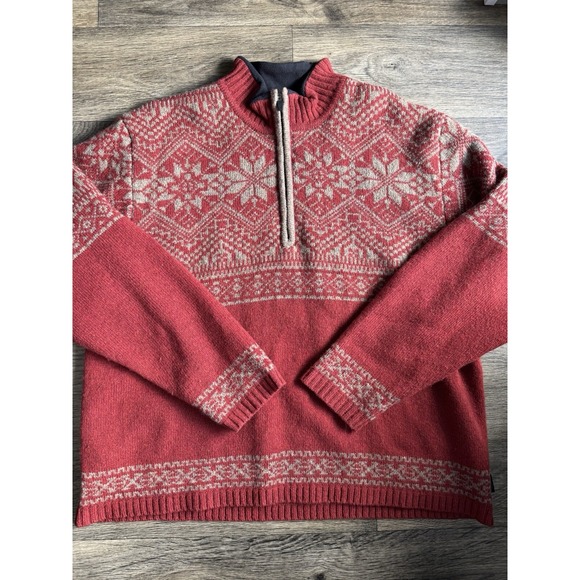 Obermeyer Mens 100%‎ Wool 1/4 Zip Rust Snowflake Ski Pattern Sweater Size Large - Picture 1 of 4
